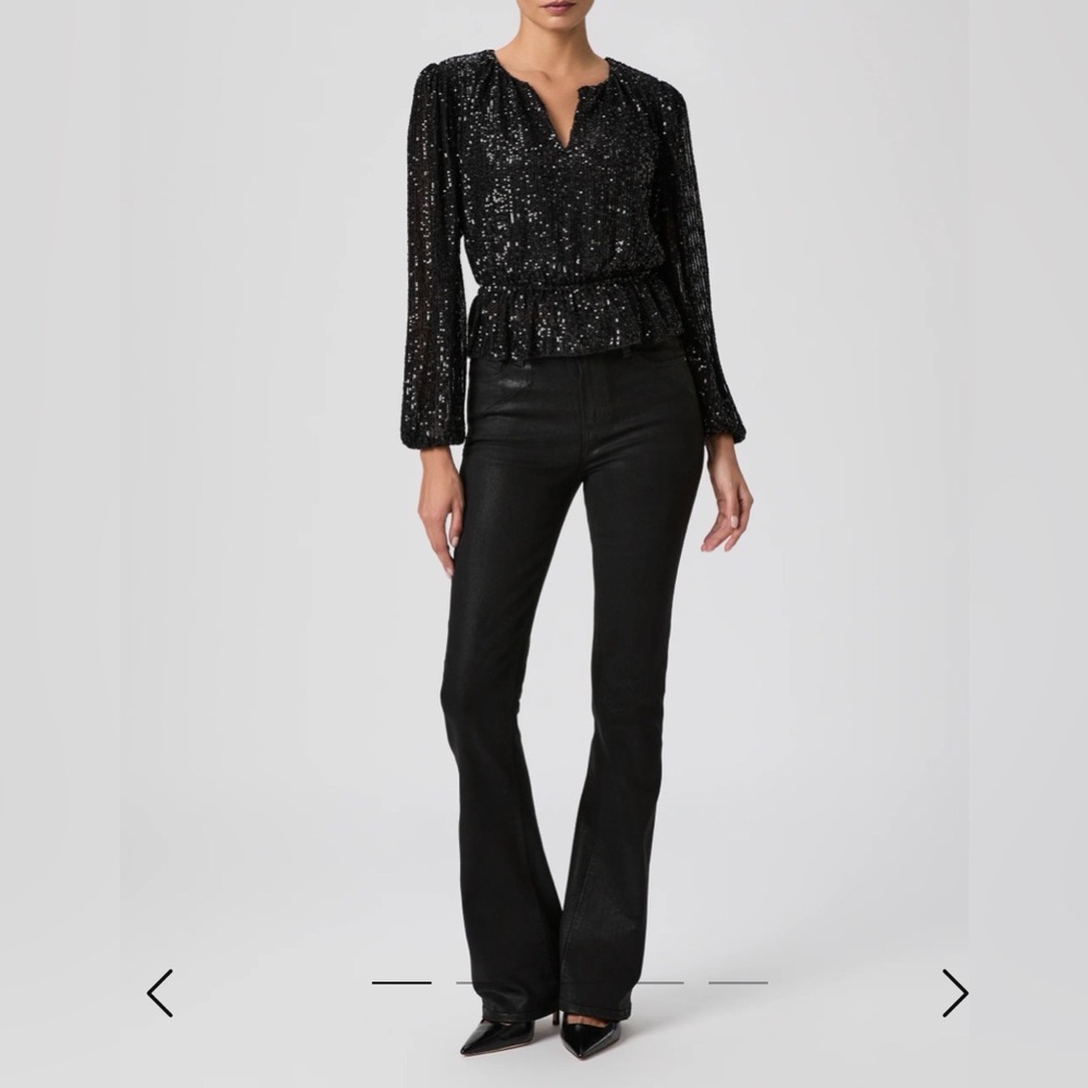 NWT PAIGE Women's Flare Wax coated black Jeans